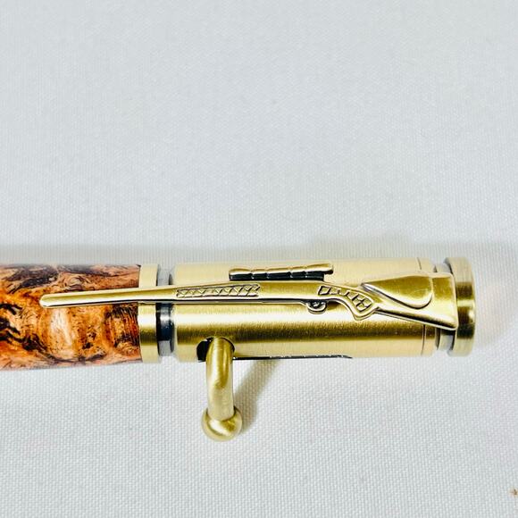 Bolt Action Ball Point Pen Rifle Handmade Brass Gold Brown Swirl Acrylic Resin - Picture 4 of 7
